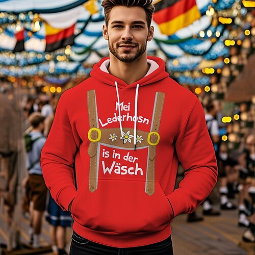 Druck Bischofsärmel Kapuzensweatshirt Oktoberfestbier Fronttasche Grafik für Herren Erwachsene Heißprägen für Karneval Oktoberfestbier Urlaub Party Image