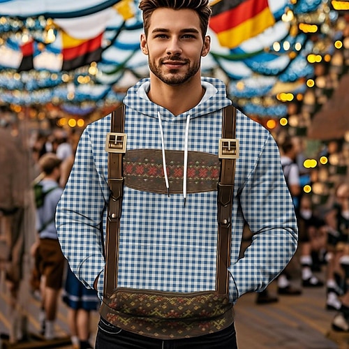 Kapuzensweatshirt Druck Lässig Bayerisch Bischofsärmel Fronttasche Grafik für Herren Erwachsene 3D-Druck für Karneval Oktoberfestbier Urlaub Party Image