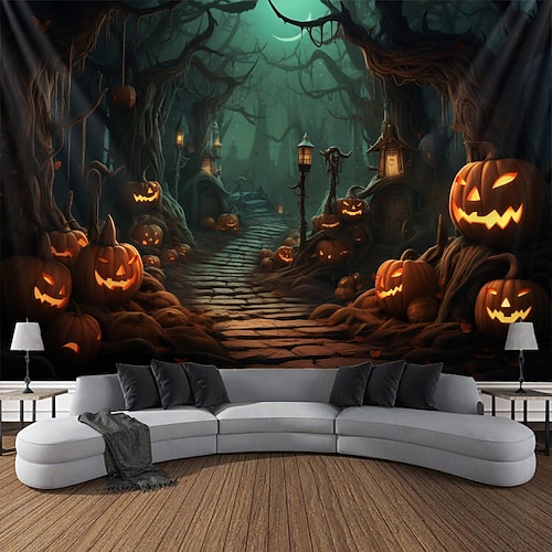 Halloween-Kürbis-Hängeteppich, Wandkunst, großer Wandteppich, Wanddekoration, Fotografie, Hintergrund, Decke, Vorhang, Zuhause, Schlafzimmer, Wohnzimmer, Dekoration, Halloween-Dekorationen Image