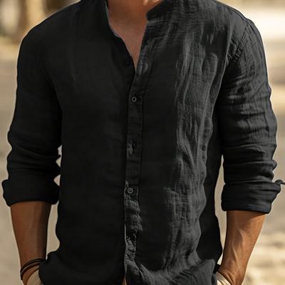 TEMU Obm Men's Fashion Casual Stand Collar Henley Shirt Image