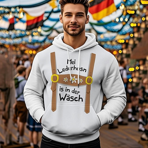Kapuzensweatshirt Druck Lässig Bayerisch Bischofsärmel Fronttasche Grafik für Herren Erwachsene Heißprägen für Karneval Oktoberfestbier Urlaub Party Image