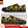 Barock Gold Europäisches Blumenmuster Low Top Hochwertige Sneakers Herren Damen Teenager Canvas Sneaker Casual Reise Wanderschuhe