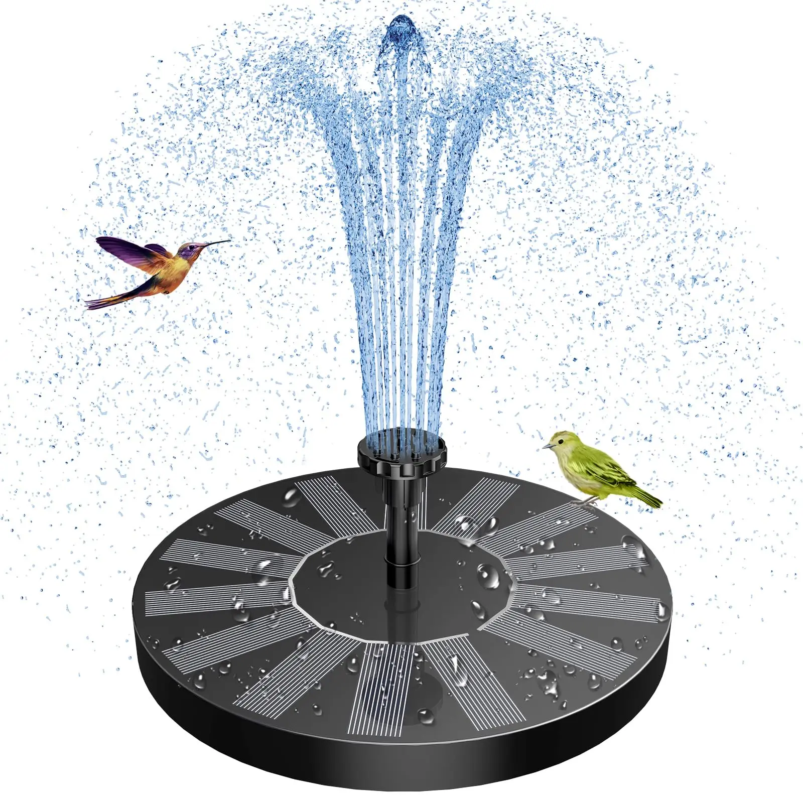 Solarbrunnen für den Außenbereich, verbessert, Solarbrunnen für den Außenbereich mit 6 Sprüheffekten, Solar-Schwimmbrunnenpumpe für Garten, Teich