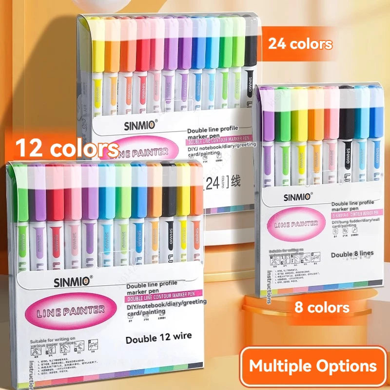 8/12/24 farben Doppel Linie Umriss Kunst Stift DIY Graffiti Stift Highlighter Marker Stifte Tagebuch Für Sammelalbum poster Karte Schreibwaren Image