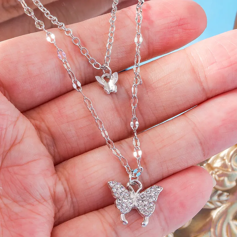 Aihua Neue Glänzende Schmetterling Halskette Damen Exquisite Doppelschicht Schlüsselbein Kette Halskette Schmuck für Damen Geschenke Image