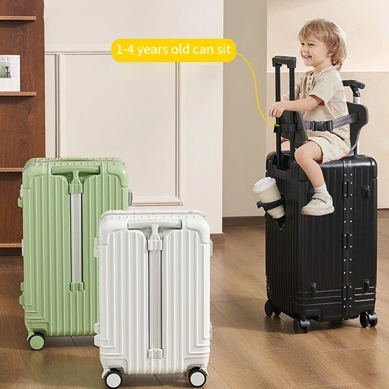 Baby Mutter Reisekoffer Kinder können sitzen und fahren Gepäck mit Getränkehalter USB Trolley Lazy Walking Boarding Koffer Image