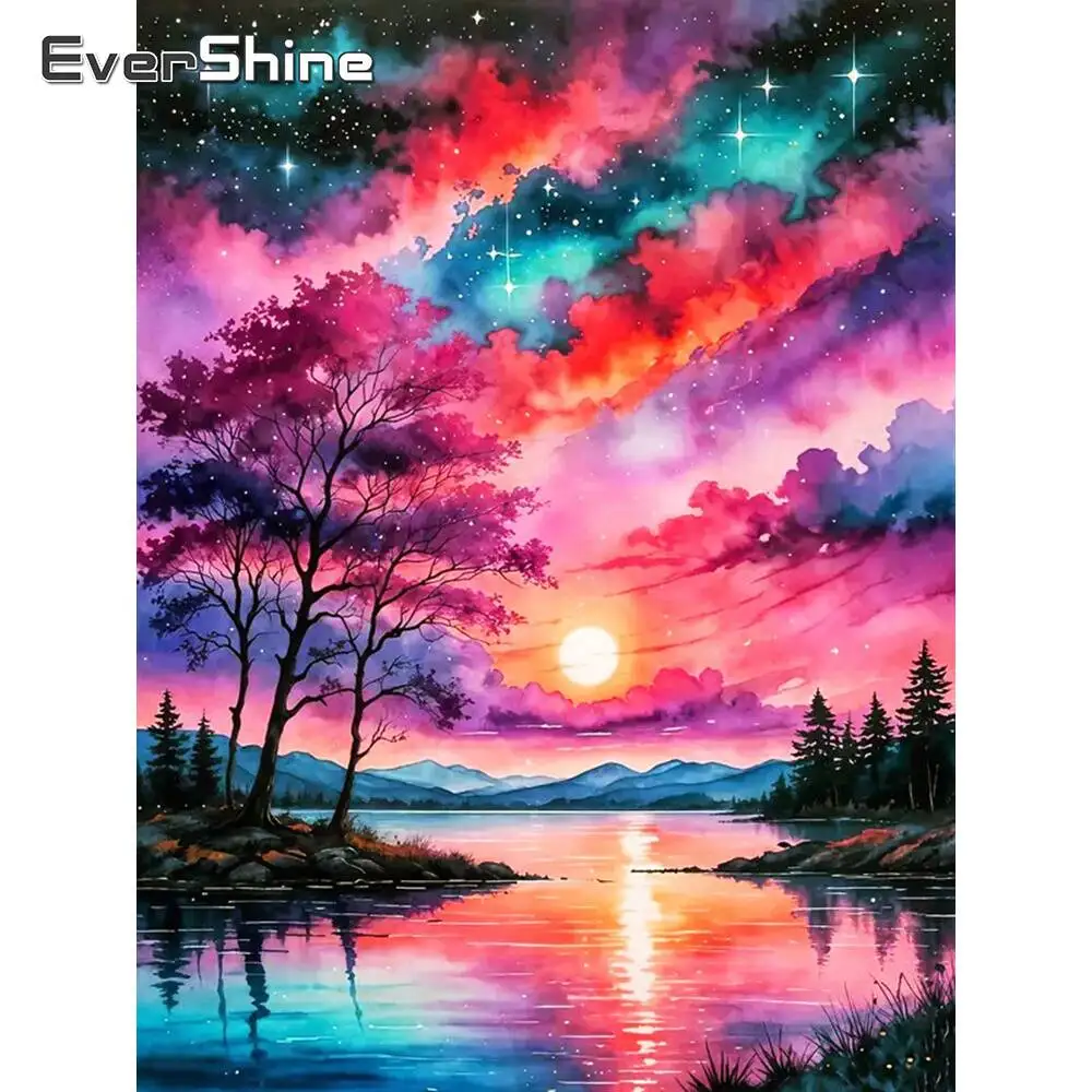 Evershine Diamant Malerei Liebe Herz Stein Mond DIY Mosaik Meer Handarbeiten Sonnenuntergang Stickerei Landschaft Handgemachtes Geschenk Image