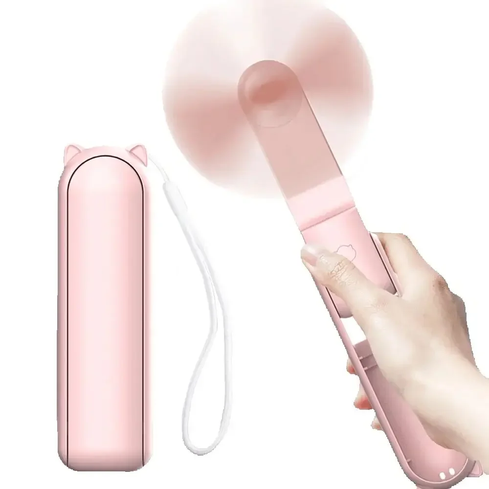 Tragbarer Mini-Ventilator, 2000 mAh, wiederaufladbar über USB, 3 Geschwindigkeiten, faltbarer Handventilator, kleiner Taschen-Reiseventilator mit praktischer Powerbank Image