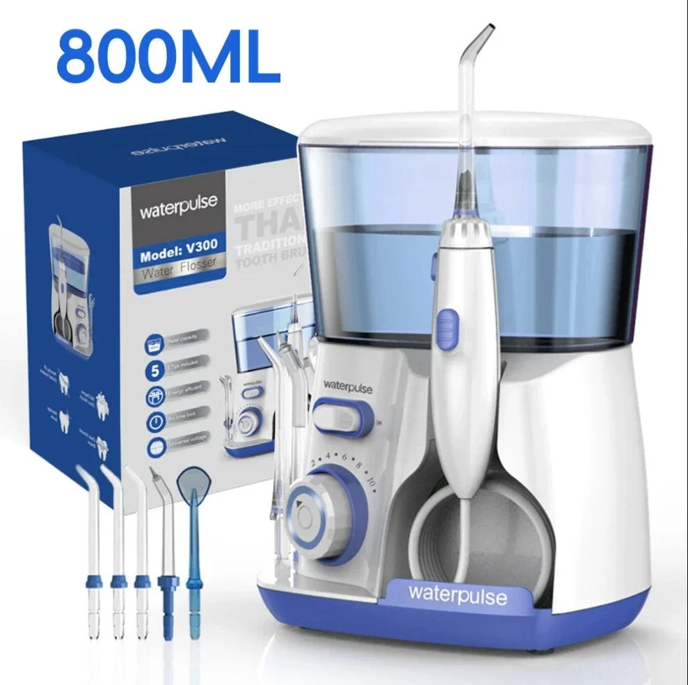 Waterpulse V300G Munddusche 5 Stück Tipps Dental Wasser Flosser Elektrischer Reiniger 800 ml Mundhygiene Zahnseide für Mundpflege Image