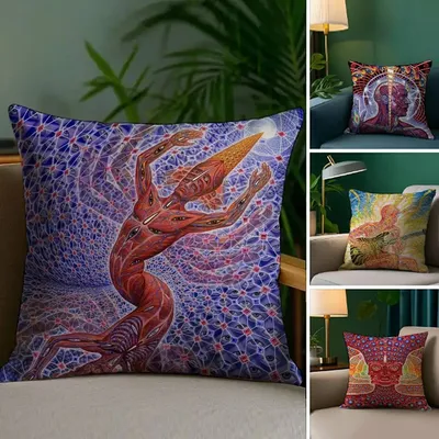 A-Alex Grauer Trippy Psychedelic Kissenbezug aus Plüschstoff, weicher doppelseitiger Druck, Sofa-Kissenbezug, Überwurf-Kissenbezüge Image