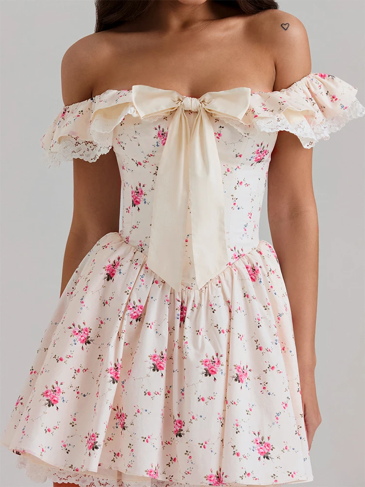 Frauen A-Linie Kleider Sommer Neue Streetwear Fashion Print Bogen Kleid Sexy Dame Backless Liebsten Club Party Kleider Kleidung