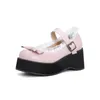 Damenschuhe, süße Mode, Schleife, runde Zehen, Keilabsatz, Mädchen-Lolita-Schuhe, kleine Größe 30