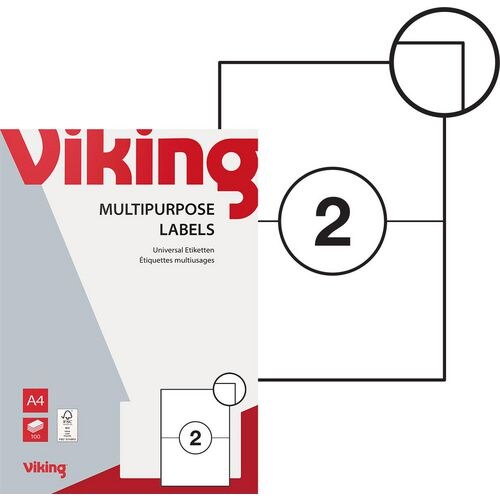 Viking Universaletiketten 1005945 Selbsthaftend Spezial Weiß 210 x 148 mm 100 Blatt à 2 Etiketten Image