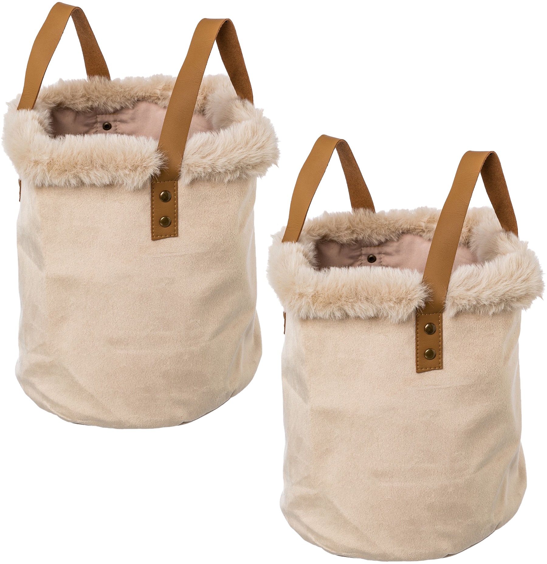 Organizer CREATIV HOME "Weihnachtsdeko", braun (hellbraun), H:20cm Ø:20cm, Polyester, Aufbewahrungsboxen, mit Kunstfellrand und Henkel, Höhe 20 cm, auch als Übertopf geeignet Image