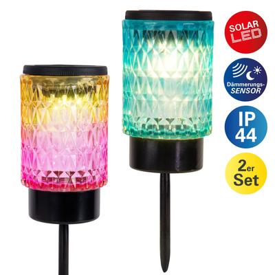 LED Solarleuchte NÄVE "Mila", bunt, H:25,00cm Ø:8,30cm, Lampen, 2er Set Dekoerdspieß, Glas 1x rot, 1x blau, Dämmerungssensor, H: 25cm Image
