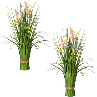 Kunstgras CREATIV GREEN "Stehgras-Busch mit Blüten", bunt, H:48cm Ø:10cm, Kunststoff, Kunstpflanzen Image