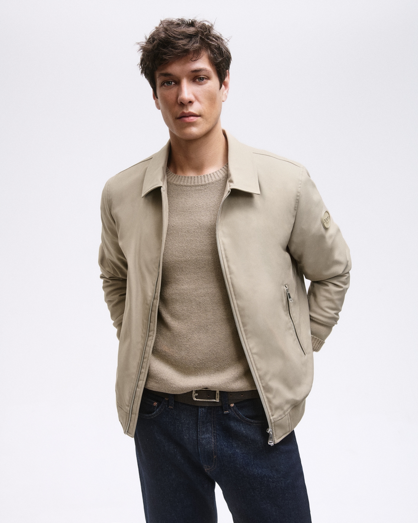 Strickpullover JOOP JEANS "Belao", Herren, Gr. M, beige (medium beige), Strick, Obermaterial: 100% Baumwolle, clean, unifarben, regular fit normal, Rundhals, eingesetzt Rippstrickbündchen, Pullover, mit Rundhalsausschnitt Image