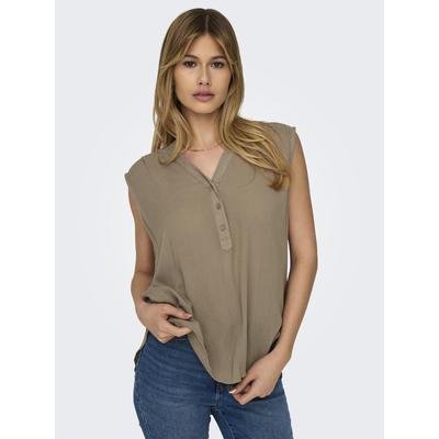 Blusentop ONLY "ONLJETTE LIFE S/L TOP WVN NOOS", Damen, Gr. 38 (M), grau (mocha meringue), Web, Obermaterial: 100% Viskose, unifarben, modisch, regular fit, V-Ausschnitt, ohne Ärmel, Blusen Image