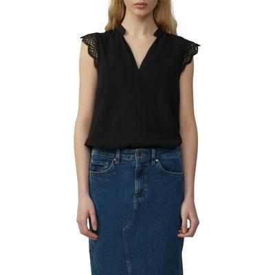 Blusentop QS, Damen, Gr. 42, schwarz, Web, Obermaterial: 100% Viskose, casual, kurz, tiefer V-Ausschnitt, Blusen, mit Spitzen-Detail Image