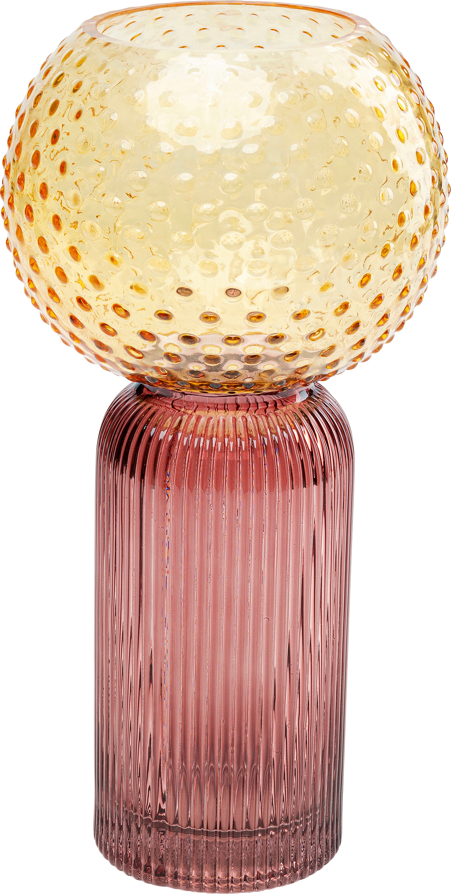 Tischvase KARE DESIGN "Vase Marvelous Duo Gelb Lila 31cm", gelb, B:15cm H:30,5cm T:15cm, Glas, Vasen