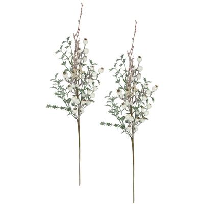 Kunstzweig I.GE.A. "Künstlicher Ilexzweig mit Beeren", weiß, B:15cm H:67cm L:8cm, Polyester, Kunstpflanzen, 2er Set Dekozweig Zweig Deko für Girlande Kranz Weihnachtsdeko Image