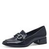 Slipper TAMARIS, Damen, Gr. 42, blau (navy), Lacksynthetik, unifarben, modisch, Schuhe, Blockabsatz, Pumps, Businessschuh mit modischer Zierspange