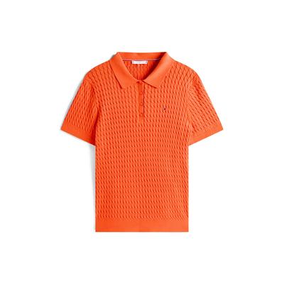 Kurzarmpullover TOMMY HILFIGER CURVE "CRV CO CABLE FINE GG POLO SWT", Damen, Gr. 48, brilliant orange, Strick, Obermaterial: 100% Baumwolle, unifarben, casual, figurbetont kurz, Kurzarm, Pullover Image