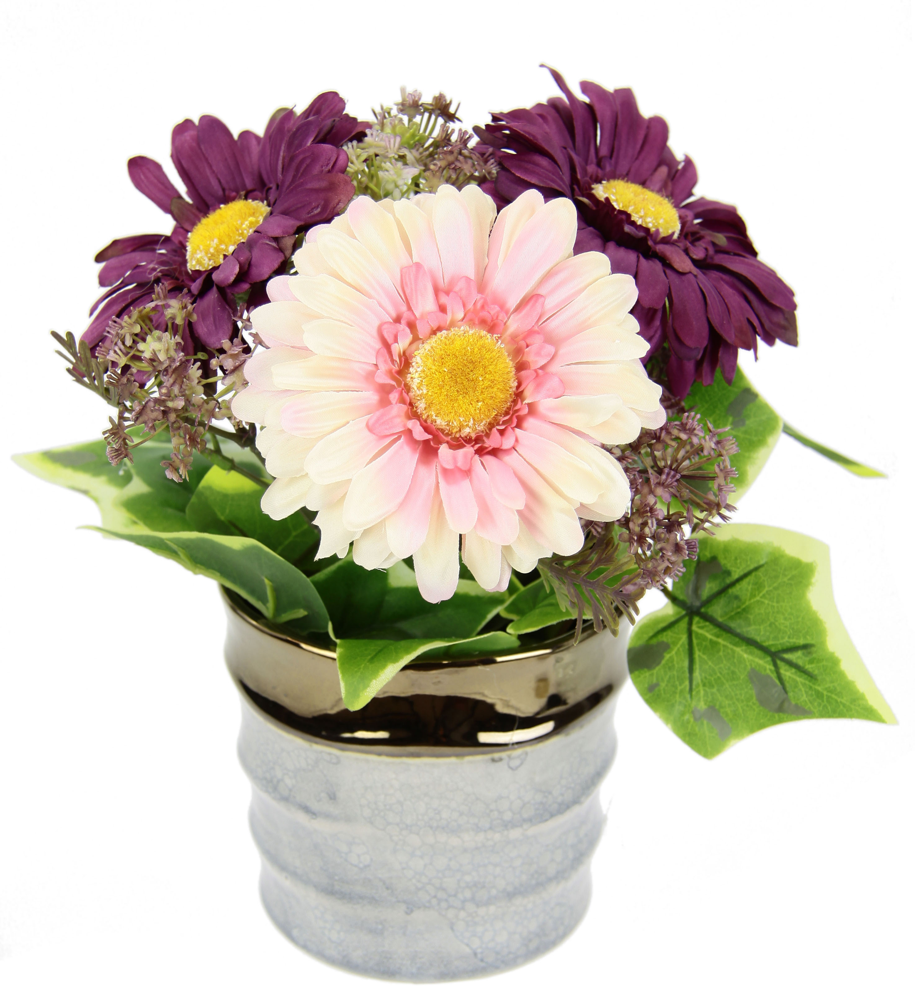 Kunstblume I.GE.A. "Arrangement aus Gerbera im Topf aus Keramik", rot (burgund), B:22cm H:26cm L:22cm, Polyester, Kunstpflanzen, Tischgestecke Blumendekoration Seidenblumen Künstliche Blumen Image
