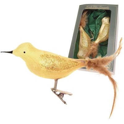 Weihnachtsbaumklammer KREBS GLAS LAUSCHA "Amsel, Eislack, unversilbert", gold, B:6cm H:6cm T:17cm, Glas, Weihnachtsbaumschmuck, Weihnachtsbaumklammern Glas, mundgeblasen, handgefertigt, Glasvogel Image