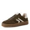 Plateausneaker TAMARIS, Damen, Gr. 40, grün (oliv, weiß), Veloursleder, Glattleder, kontrastfarbene Details, Fischgratmuster, sportlich, Schuhe, Freizeitschuh, Halbschuh, Schnürschuh mit gepolstertem Schaftrand