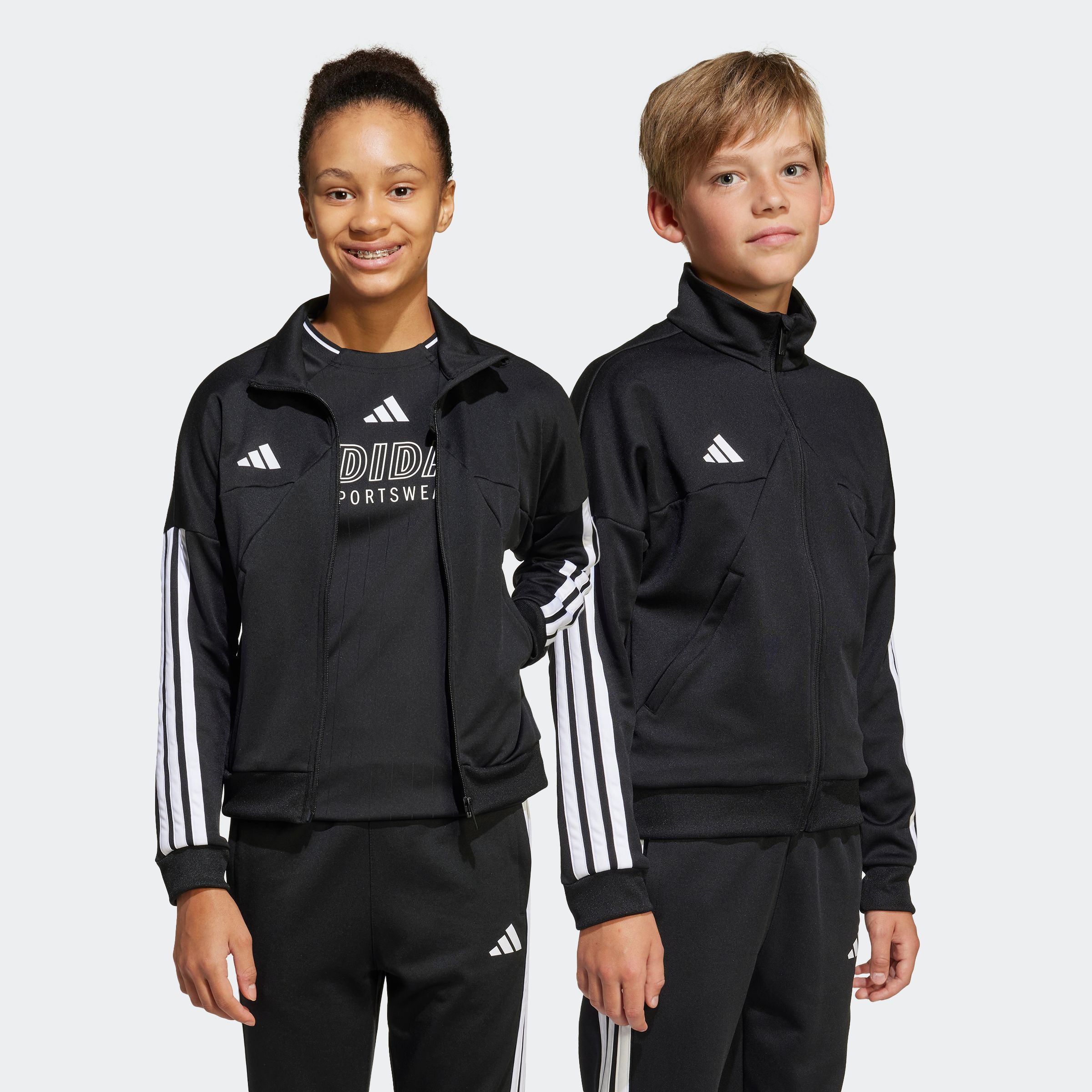 Trainingsjacke ADIDAS SPORTSWEAR "J HOT TTOP", Kinder, Gr. 176, schwarz-weiß (schwarz, weiß), Obermaterial: 70% Polyester, 30% Baumwolle, Jacken Image