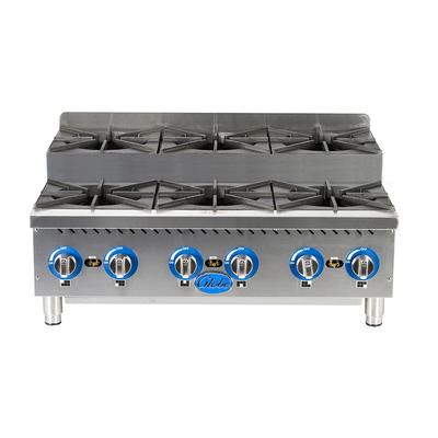 Globe GHPSU636G 36" Gas Hotplate w/ 6 Burners & Manual Controls, Convertible, Countertop, Stainless Steel, Gas Type: NG