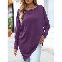 Femmes Chemise Mode Occasionnel manche longue Col ras du cou Hauts Longs Quotidien Patchwork Noir Rouge Violet Vert Gris Printemps Automne