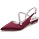 KUHAOFEU Women's Slingback Flat Shoes Closed Toe Formal Dress Shoes for Bridal Rhinestone Decor Wedding Business Evening Flats,Burgundy,8 UK