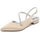 KUHAOFEU Women's Slingback Flat Shoes Closed Toe Formal Dress Shoes for Bridal Rhinestone Decor Wedding Business Evening Flats,Champagne,10 UK