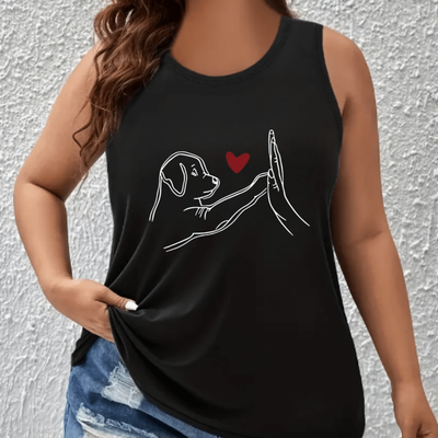 TEMU Women's Plus Size Sleeveless Tank Top With Cute Dog And - Casual, Breathable Round Neck Top, Soft Polyester Fabric, Ideal For Spring And Summer, Plus Size Tank Top| |, Plus Size Clothing Image