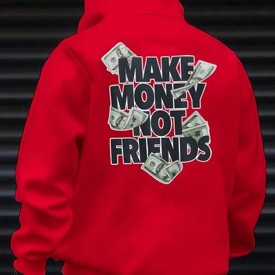 TEMU Make Money Not Letter Print Men's Casual & Comfy Long Sleeve Hooded Sweatshirt For Autumn And Winter Image