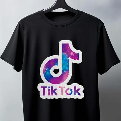 TEMU Mens Pure - Cotton Black T - Shirt: Tiktok - Themed Social Media Logo Print Image