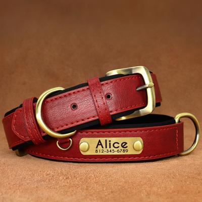 TEMU Personalized Dog Collar With Custom Nameplate, Soft Leather, Neoprene Padded, Solid Pattern, Durable Pet Necklace For Small To Medium Dogs Image