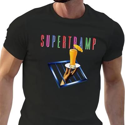 TEMU Men's Vintage Graphic T-shirt - Black Casual Tee With & , Regular Fit Round Neck, Machine Washable , Everyday Clothing, Retro Style Shirt, Durable Fabric Image