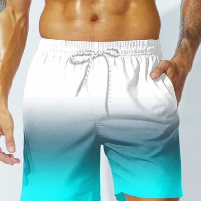 TEMU Men's Gradient Color Board Shorts With Drawstrings, Casual Trendy Shorts For Summer Outdoors Image