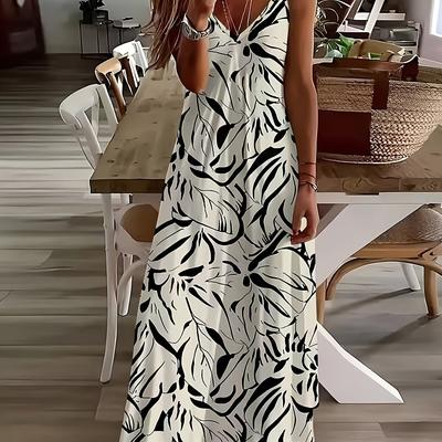 TEMU Vibrant Tropical Leaf Print Maxi Slip Dress Image