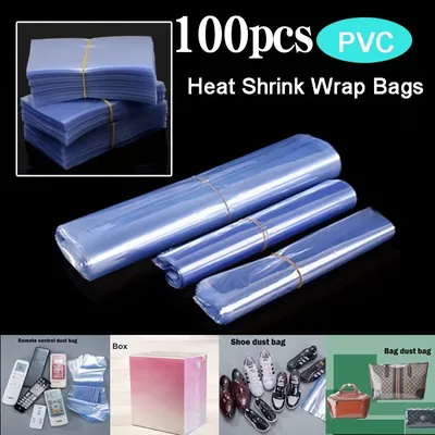 100Pcs PVC Heat Shrink Wrap Bags, Transparent Sealing Film Dustproof Hot Shrink Film Bag, Odorless Clear Packaging Plastic Wrap