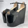 Sukeia Echte Fotos Frauen Glänzende Plattform Sandalen Ultra Hohe Keile Heels Peep Toe Schöne Schwarze Casual Schuhe Damen UNS Größe 4-15
