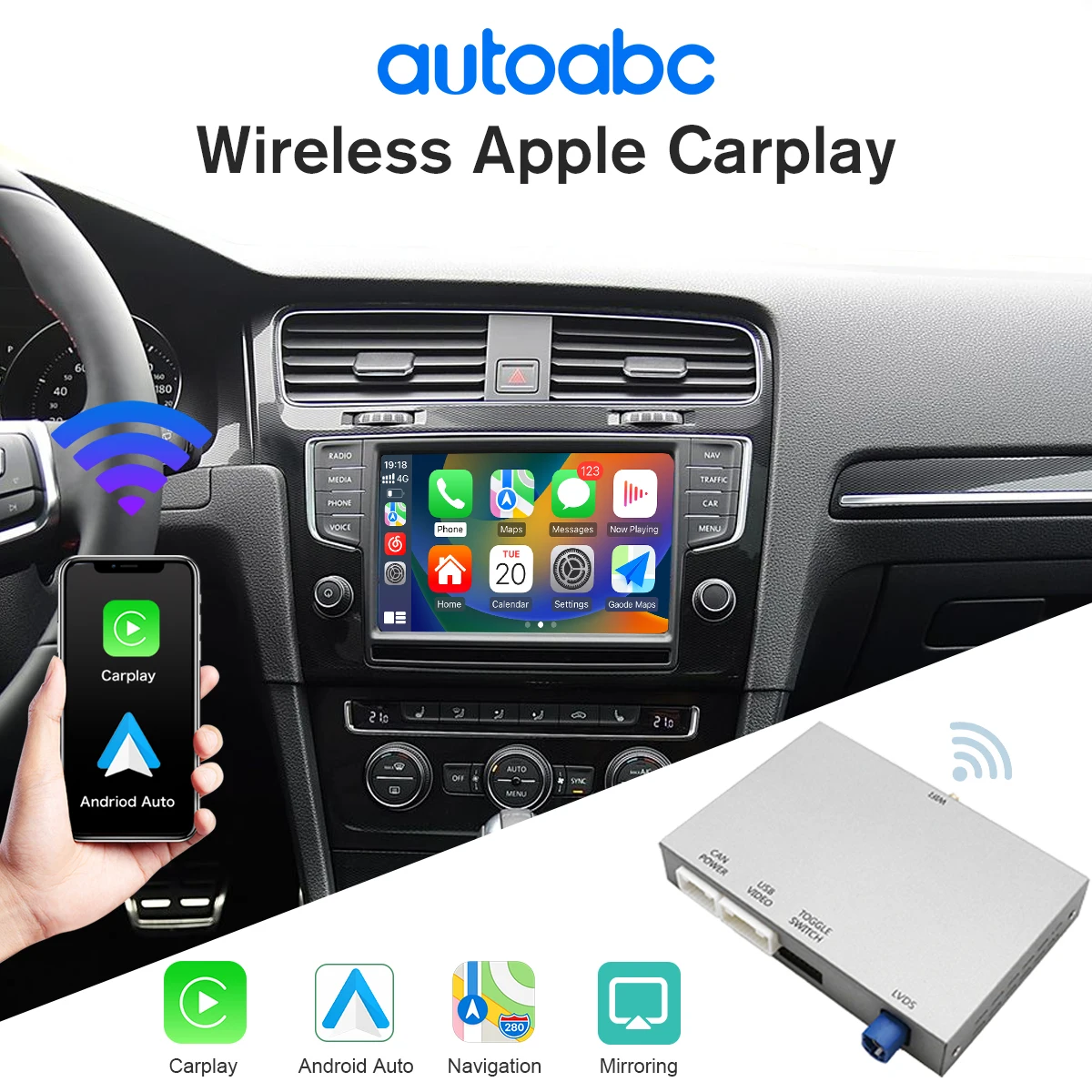 2025 neue Drahtlose Carplay Android Auto Modul Box Für VW Volkswagen Skoda Octavia A5 Golf 7 Polo Passat B8 Spiegel link MIB MIB2 Image