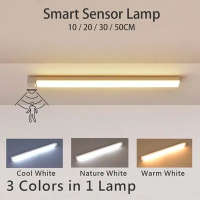 Magnetic Rechargeable Motion Sensor LED Cabinet Light Cordless Bar Night Lamp for Kitchen Wardrobe Closet Bedside Home Lighting