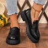 Neue Mode Lässig Plattform Faulenzer Frau Britischen Stil Schwarz Braun PU Leder Schuhe für Frauen Komfort Slip auf Wohnungen Plus Größe