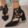 Comemore Sommer Neue Schwarz Dicke Hochhackige Sandalen frauen Schuhe Große Größe Aushöhlen Casual Spitzen Kopf Sandale für Frauen