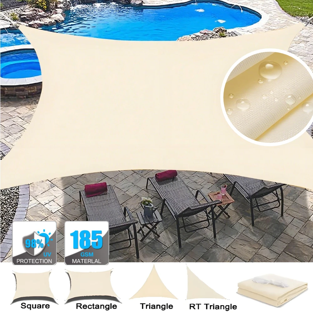 Beige Sonnensegel, wasserdichtes Sonnensegel für den Außenbereich, Garten, Terrasse, Party, 98 % UV-Block, Sonnenschutz, Markise, Baldachin, Sonnensail mit Seil Image
