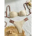XS - L Bikini a fascia con anelli a U rugosi Costume da bagno donna Costume da bagno femminile Costume da bagno bikini a due pezzi Costume da bagno da bagno Costumi da bagno